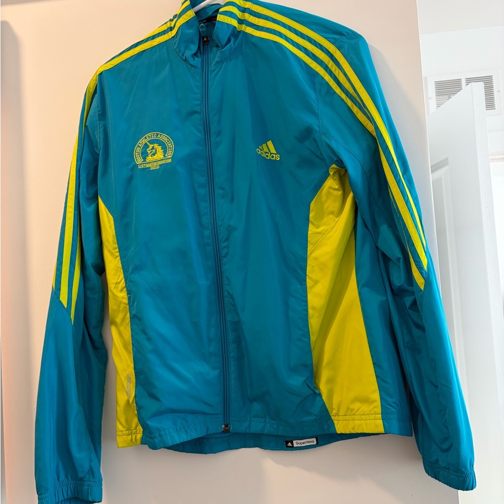 Adidas Teal & Yellow Running Jacket 114th Boston Marathon 2010